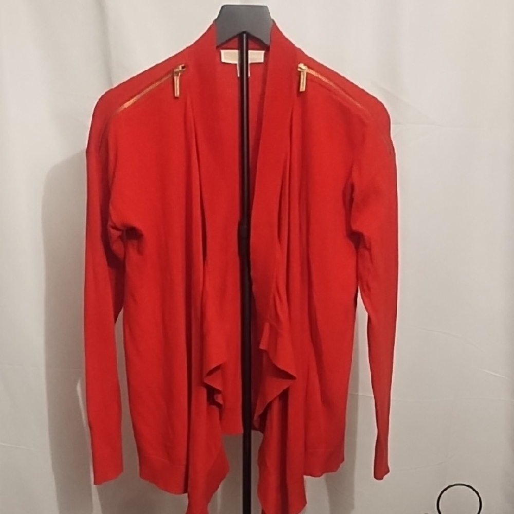 Michael Kors Vibrant Red Cardigan with Gold Accents